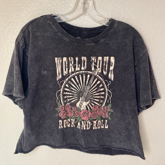 Organic Generation World Tour Rock T-Shirt XL Black Distressed Guitar Roses - Picture 1 of 6